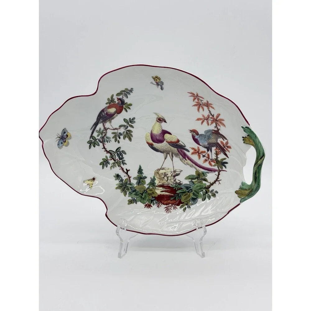 Mottahedeh Williamsburg Porcelain Chelsea Birds Leaf Bowl Portugal Large Vtg
